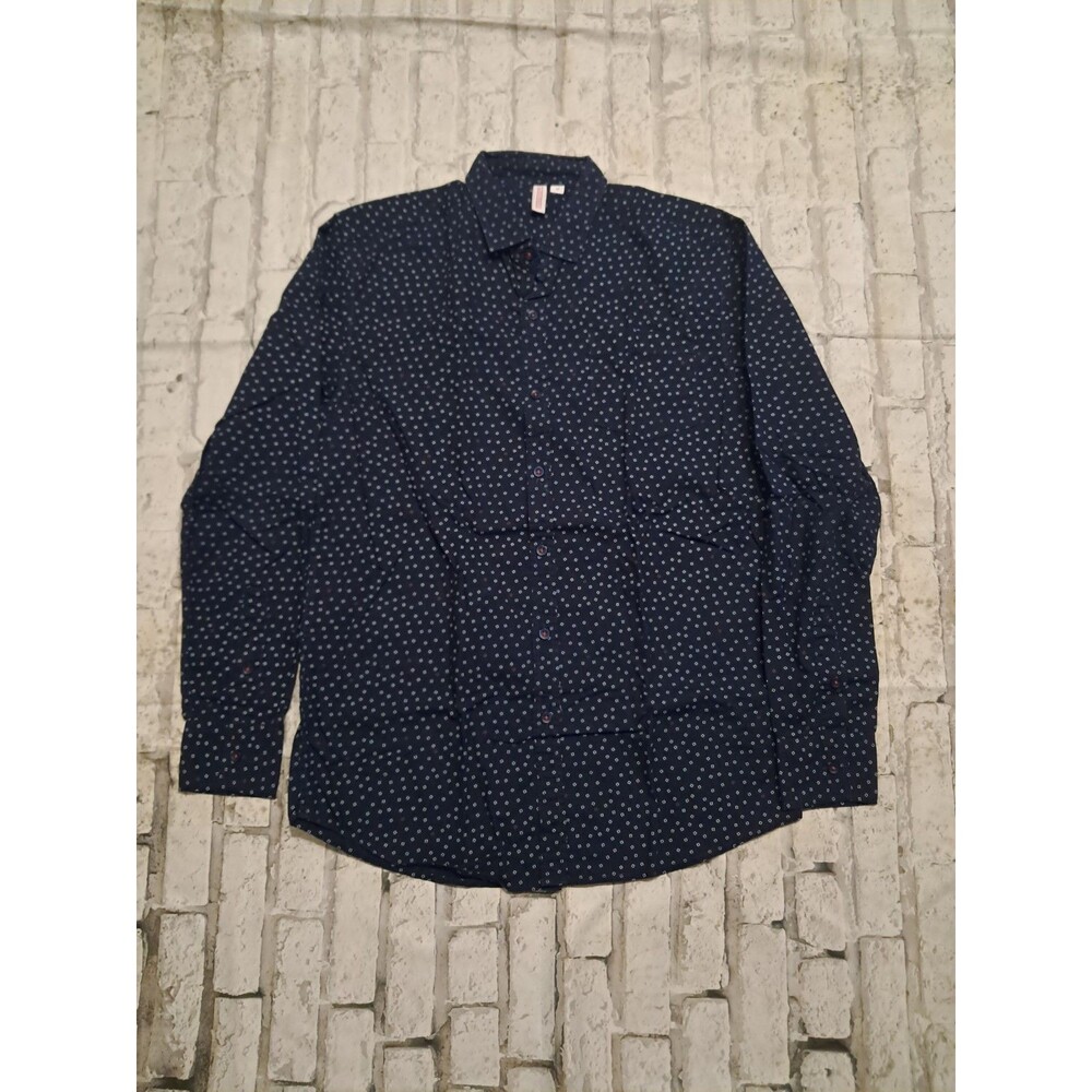Penshoppe Men's Button-Up Shirt Size Medium Dark Blue Geometric Long Sleeve